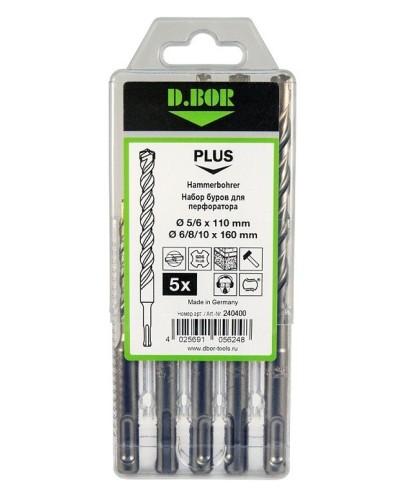Набор буров SDS-plus V PLUS 5шт, 2-cutting (240400): Набор буров SDS-plus (5,6х110 мм; 6,8,10х160 мм) в Евпатории