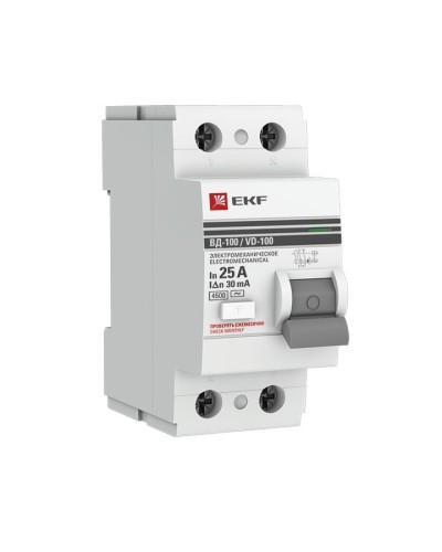 УЗО ВД-100 2P 25А 30мА тип AC эл-мех  PROxima (elcb-2-25-30-em-pro). Выключатель дифференциального тока (УЗО). EKF в Евпатории