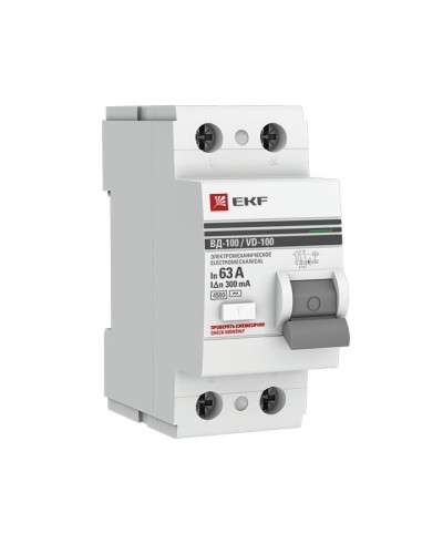 УЗО ВД-100 2P 63А 300мА тип AC эл-мех  PROxima (elcb-2-63-300-em-pro). Выключатель дифференциального тока (УЗО). EKF в Евпатории