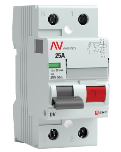 DV 2P 25А/ 30мА (AC)  AVERES (rccb-2-25-30-ac-av). Выключатели дифференциального тока (УЗО). EKF в Евпатории