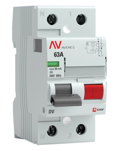 DV 2P 63А/ 30мА (AC)  AVERES (rccb-2-63-30-ac-av). Выключатели дифференциального тока (УЗО). EKF в Евпатории