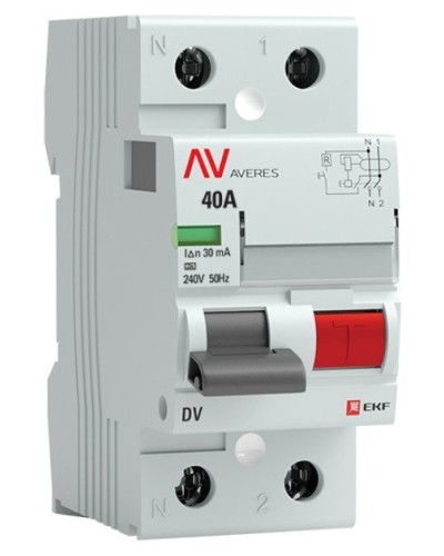 DV 2P 40А/ 30мА (AC)  AVERES (rccb-2-40-30-ac-av). Выключатели дифференциального тока (УЗО). EKF в Евпатории