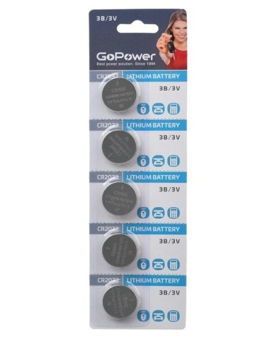 CR2032 GoPower, упак. 5 шт., БЛИСТЕР. Литиевый элемент питания. GoPower в Евпатории