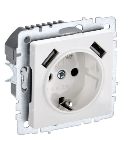 Розетка с з/к с USB A+A 2,1А РЮш10-1-БрБ белый BRITE (BR-R14-16-U21-D21-K01). Розетка с заземлением с защитными шторками, 2,1А. IEK в Евпатории