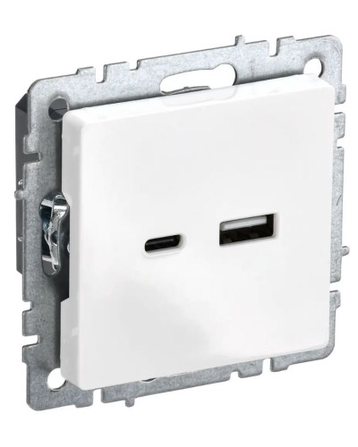 Розетка USB A+C 18Вт РЮ11-1-БрБ белый BRITE (BR-U22-018-K01). Розетка USB. IEK в Евпатории