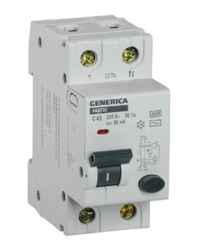 GENERICA АВДТ 32 C40 2Р 30мА (MAD25-5-040-C-30). Автоматический выключатель дифференциального тока. IEK в Евпатории