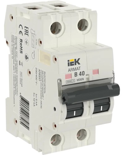 M06N 2P B 40А 6кА ARMAT (AR-M06N-2-B040). Автоматический выключатель. IEK в Евпатории
