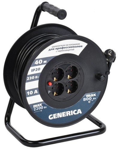 УК40 4 места 2P+PE, 40м GENERICA (WKP10-10-04-40-G). Удлинитель на катушке с термозащитой, 3х1,0кв.мм. IEK в Евпатории