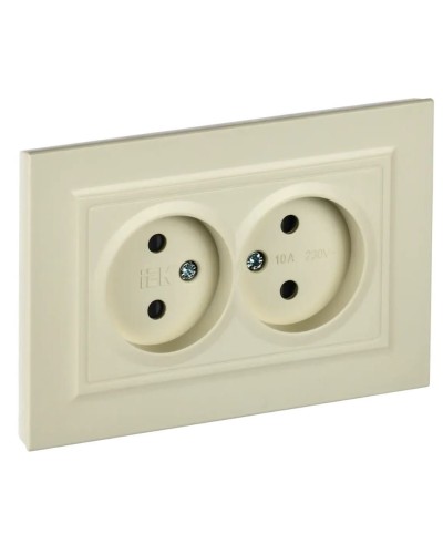 Розетка 2-местная без з/к РСш12-2-БрКр бежевый BRITE (BR-R23-10-K10-F). Розетка без заземления с защитными шторками в сборе. IEK в Евпатории
