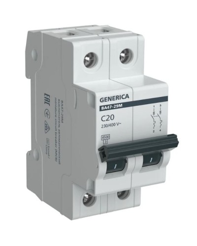 GENERICA ВА47-29М 2P C 20А 4,5кА (MVA21-2-020-C-G). Автоматический выключатель. IEK в Евпатории