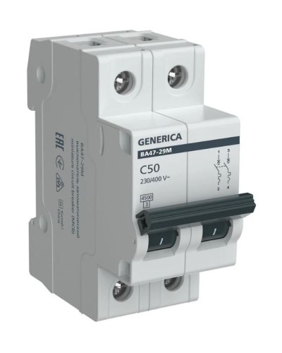 GENERICA ВА47-29М 2P C 50А 4,5кА (MVA21-2-050-C-G). Автоматический выключатель. IEK в Евпатории