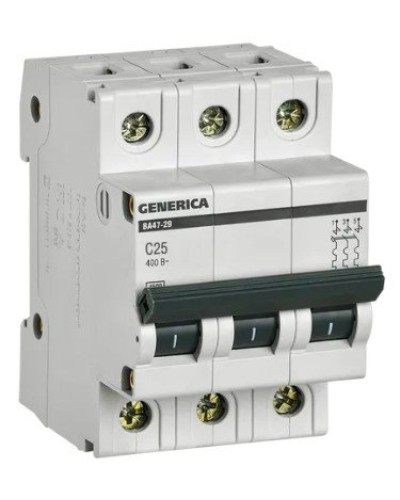 GENERICA ВА47-29 3P C 25А 4,5кА (MVA25-3-025-C). Автоматический выключатель. IEK в Евпатории