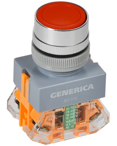 Кнопка D7-11T d=22мм красная GENERICA (BBT50-11T-3-21-K04-G). Кнопка управления с фиксацией. IEK в Евпатории