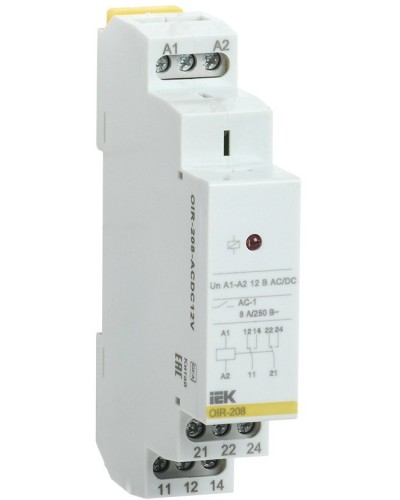 Реле промежуточное модульное OIR 2 контакта 8А 12В AC/DC (OIR-208-ACDC12V). Реле промежуточное модульное. IEK в Евпатории