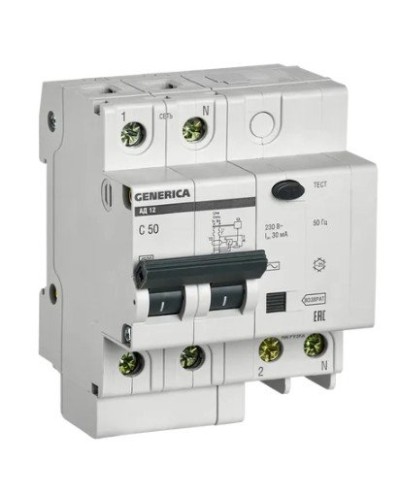 GENERICA АД12 2Р 50А 30мА (MAD15-2-050-C-030). Автоматический выключатель дифференциального тока. IEK в Евпатории