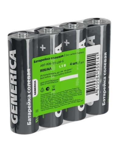 Батарейка солевая R06/AA GENERICA (4 шт) (ABT-R06-ST-L04-G). Батарейка солевая. IEK в Евпатории