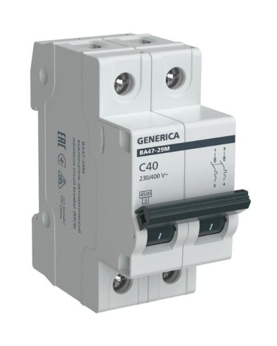 GENERICA ВА47-29М 2P C 40А 4,5кА (MVA21-2-040-C-G). Автоматический выключатель. IEK в Евпатории