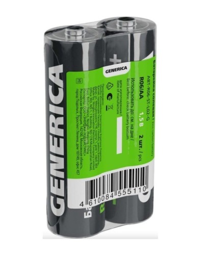 Батарейка солевая R06/AA GENERICA (2 шт) (ABT-R06-ST-L02-G). Батарейка солевая. IEK в Евпатории