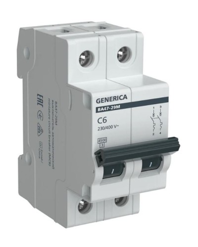 GENERICA ВА47-29М 2P C 6А 4,5кА (MVA21-2-006-C-G). Автоматический выключатель. IEK в Евпатории