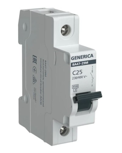 GENERICA ВА47-29М 1P C 25А 4,5кА (MVA21-1-025-C-G). Автоматический выключатель. IEK в Евпатории