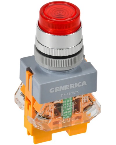 Кнопка D7-11DNZS d=22мм красная GENERICA (BBT50-11DNZS-3-11-K04-G). Кнопка управления с подсветкой и фиксацией. IEK в Евпатории