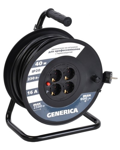 УК40 4 места 2P+PE, 40м GENERICA (WKP20-16-04-40-G). Удлинитель на катушке с термозащитой, 3х1,5кв.мм. IEK в Евпатории