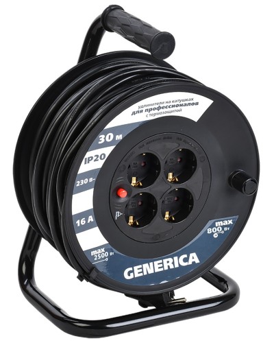 УК30 4 места 2P+PE, 30м GENERICA (WKP20-16-04-30-G). Удлинитель на катушке с термозащитой, 3х1,5кв.мм. IEK в Евпатории