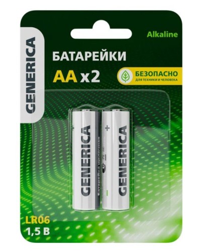 Батарейка Alkaline LR06/AA GENERICA (2 шт) (ABT-LR06-ST-L02-G). Батарейка щелочная. IEK в Евпатории