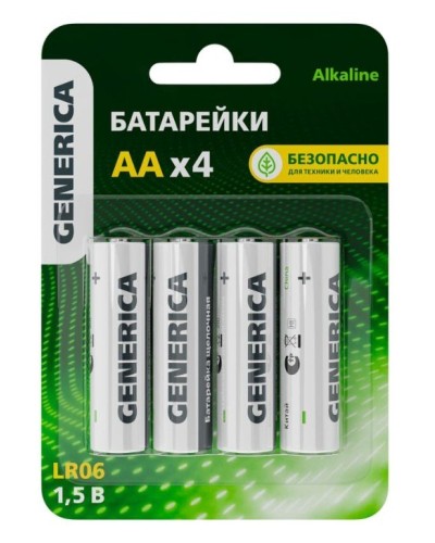 Батарейка Alkaline LR06/AA GENERICA (4 шт) (ABT-LR06-ST-L04-G). Батарейка щелочная. IEK в Евпатории