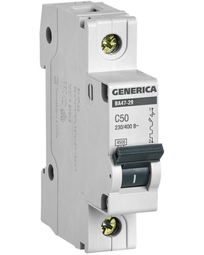 GENERICA ВА47-29 1P C 50А 4,5кА (MVA25-1-050-C). Автоматический выключатель. IEK в Евпатории