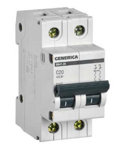 GENERICA ВА47-29 2P C 20А 4,5кА (MVA25-2-020-C). Автоматический выключатель. IEK в Евпатории