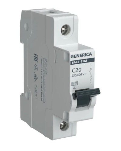 GENERICA ВА47-29М 1P C 20А 4,5кА (MVA21-1-020-C-G). Автоматический выключатель. IEK в Евпатории