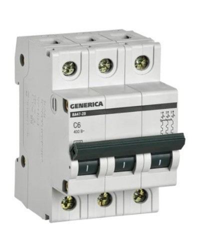 GENERICA ВА47-29 3P C 6А 4,5кА (MVA25-3-006-C). Автоматический выключатель. IEK в Евпатории