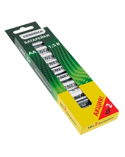 Батарейка Alkaline LR06/AA GENERICA (12 шт) ПРОМО (ABT-LR06-ST-B12-G). Батарейка щелочная. IEK в Евпатории