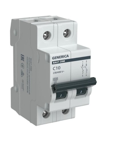 GENERICA ВА47-29М 2P C 10А 4,5кА (MVA21-2-010-C-G). Автоматический выключатель. IEK в Евпатории