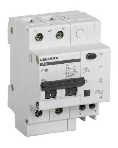 GENERICA АД12 2Р 40А 30мА (MAD15-2-040-C-030). Автоматический выключатель дифференциального тока. IEK в Евпатории