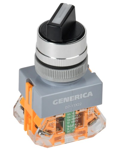 Переключатель D7-11X22 на 2 положения черный GENERICA (BSW50-11X22-3-22-2-K02-G). Переключатель с самовозвратом. IEK в Евпатории