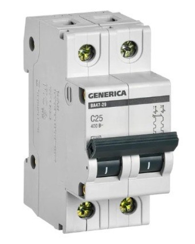 GENERICA ВА47-29 2P C 25А 4,5кА (MVA25-2-025-C). Автоматический выключатель. IEK в Евпатории