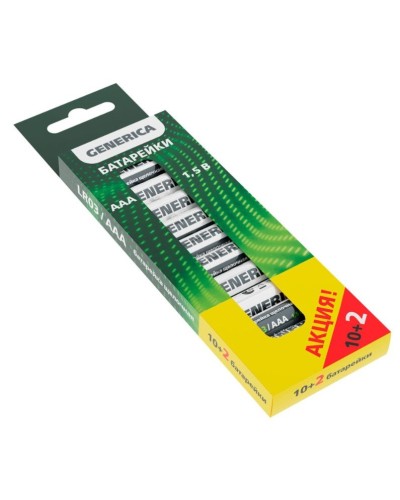 Батарейка Alkaline LR03/AAA GENERICA (12 шт) ПРОМО (ABT-LR03-ST-B12-G). Батарейка щелочная. IEK в Евпатории
