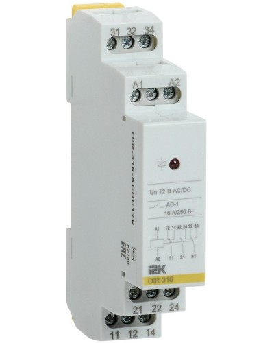Реле промежуточное модульное OIR 3 контакта 16А 12В AC/DC (OIR-316-ACDC12V). Реле промежуточное модульное. IEK в Евпатории