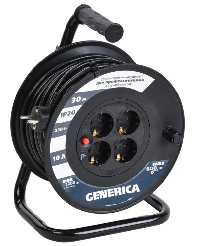 УК30 4 места 2P+PE, 30м GENERICA (WKP10-10-04-30-G). Удлинитель на катушке с термозащитой, 3х1,0кв.мм. IEK в Евпатории
