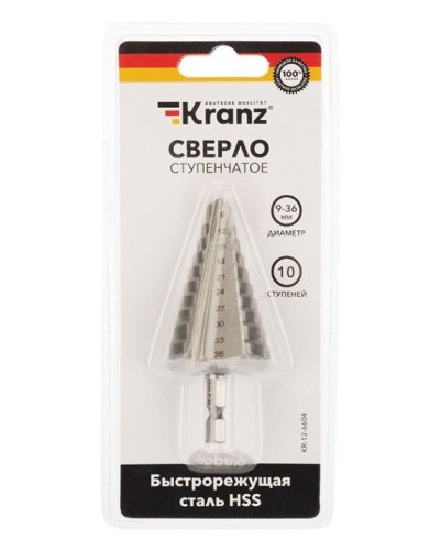 Сверло по металлу ступенчатое 9,0-36,0 мм 110 mm 62 HRC Kranz (KR-12-6604): Сверло по металлу шлифованное в Евпатории