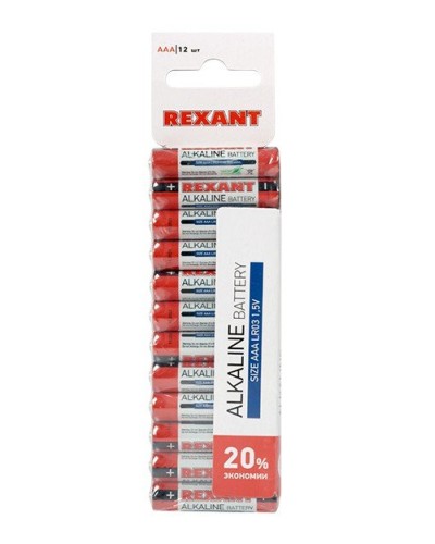 Алкалиновая батарейка AAA/LR03 1,5 V 12 шт. REXANT (30-1011). Элемент питания. Rexant в Евпатории