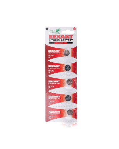 Литиевые батарейки CR1216 3 V 25 mAh REXANT (30-1101). Элемент питания. Rexant в Евпатории