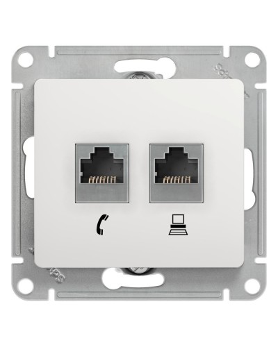 Glossa розетка RJ11+RJ45, 2-местная, кат. 5Е, скрытой установки, механизм, белый (GSL000185). Розетка компьютерная + телефонная. Systeme Electric в Евпатории