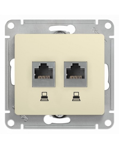 Glossa розетка RJ45+RJ45 2-местная, кат. 5Е, скрытой установки, механизм, бежевый (GSL000285KK). Розетка компьютерная. Systeme Electric в Евпатории