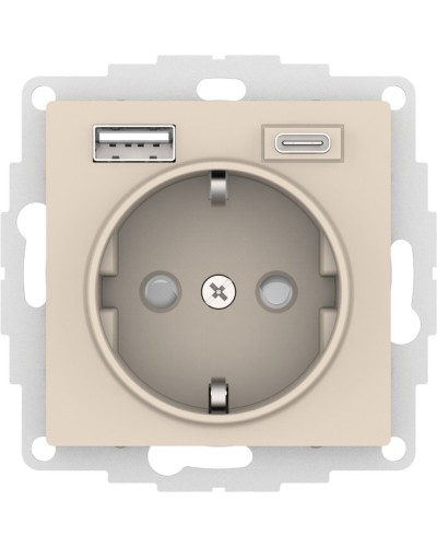 AtlasDesign розетка 1-местная с 2 USB A+C, скрытой установки, механизм, бежевый (ATN000232). Розетка с USB. Systeme Electric в Евпатории