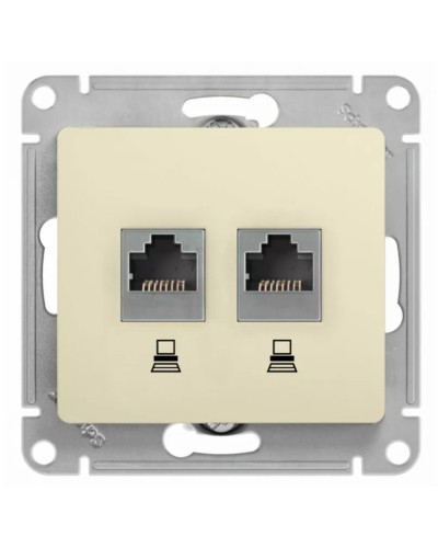 Glossa розетка RJ11+RJ45, 2-местная, кат. 5Е, скрытой установки, механизм, бежевый (GSL000285). Розетка компьютерная + телефонная. Systeme Electric в Евпатории