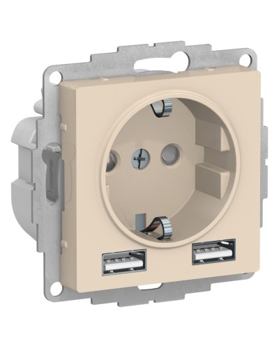 AtlasDesign розетка 1-местная с 2 USB A+A, скрытой установки, механизм, бежевый (ATN000230). Розетка с USB. Systeme Electric в Евпатории
