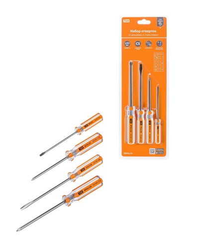 Набор отверток 4шт.: SL3x75, SL5х100, PH1х75, PH2х100, блистер, CS Гранит TDM (SQ1013-0101). Набор отверток. TDM ЕLECTRIC в Евпатории